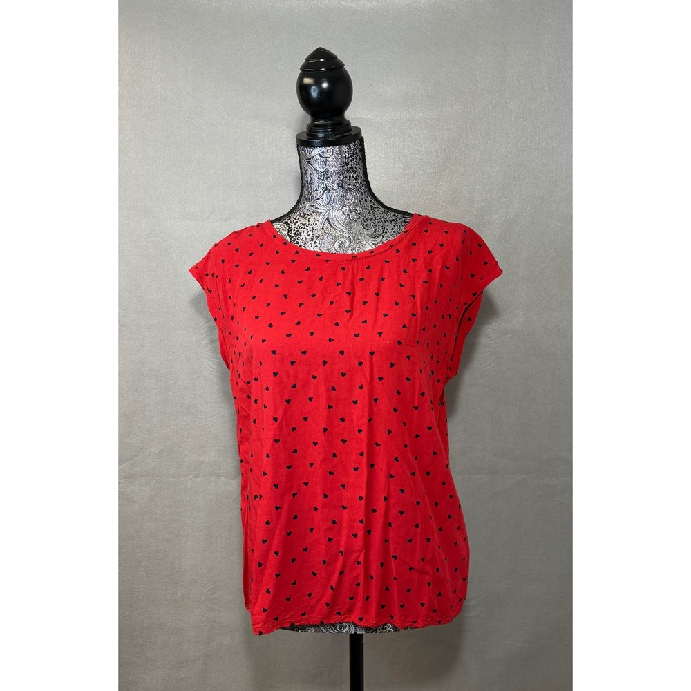 Abercrombie & Fitch Red Heart Print Button Coquette Romantic Y2K Twee Blouse